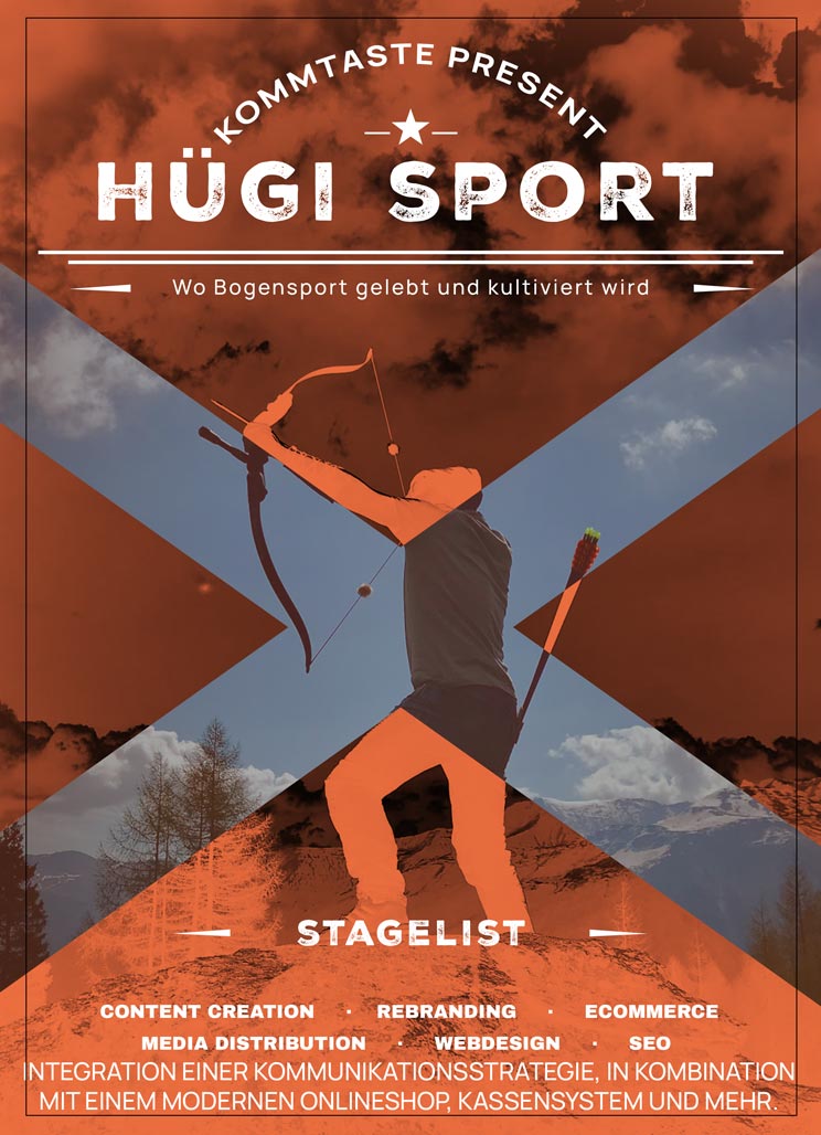 Kommtaste unterstützt Hügi Sport, Spezialist für Bogensport, mit Content Creation, Rebranding, Onlineshop-Webdesign, Media Distribution und SEO