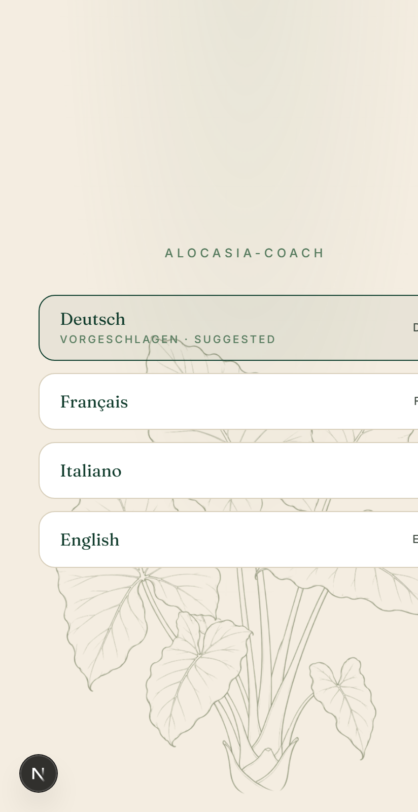Alocasia Coach — Startseite (iPhone)