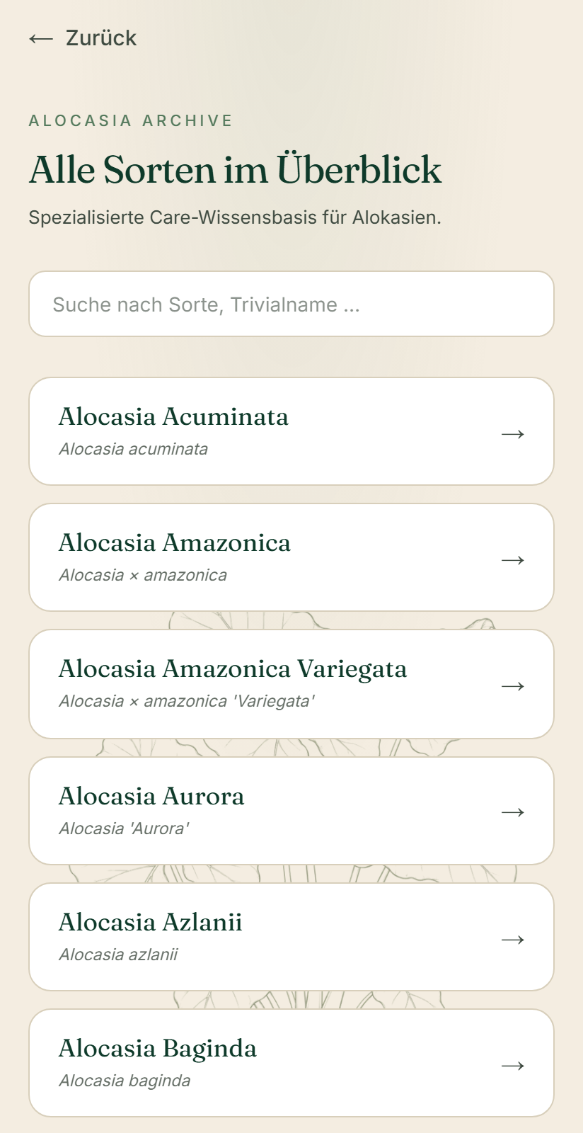 Alocasia Coach — Sorten-Archiv (iPhone)